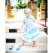 White Baby Pettitop Light Blue Ruffles & Bows & Sparkle Rhinestone Cinderella Carriage & Light Blue White Trimmed Newborn Pettiskirt NN299